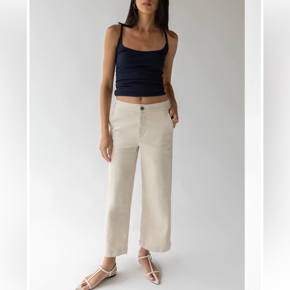 Oak + Fort CROPPED LENGTH 26" TWILL WIDE LEG PANT - Picture 3 of 11